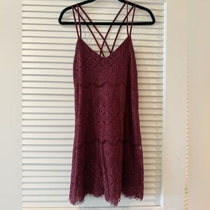 miami Burgundy Lace Strappy Slip Dress